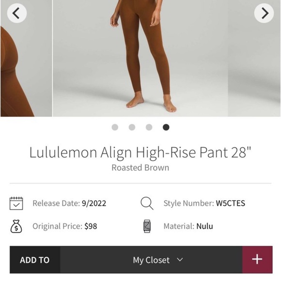 Lululemon Align High-Rise Pant 28"
Roasted Brown - Picture 4 of 9